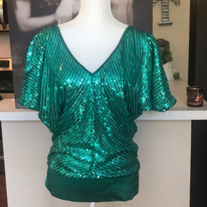 Green Sequin Bebe Top (Like New)